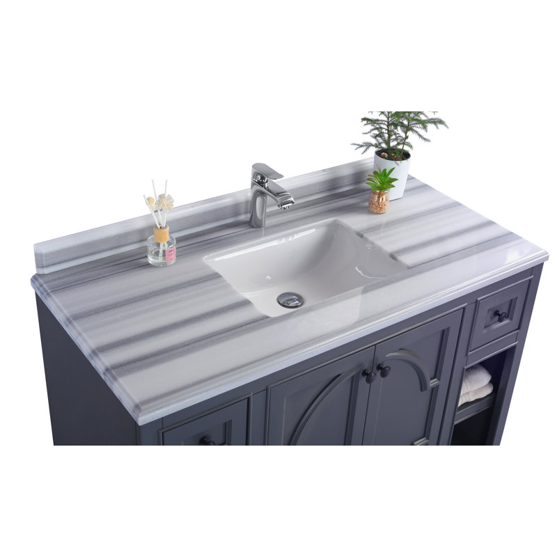 Ensemble de meuble-lavabo simple 48 po Mundy, Bandes blanches, Gris érable