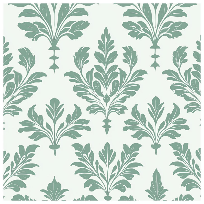 Green Leafy Damask Bath Mat, 24in W x 17in L