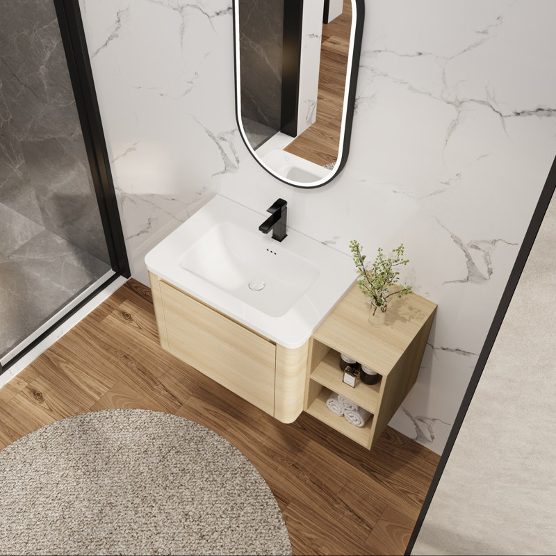 Meuble-lavabo en chêne blanc avec lavabo en céramique, 40"