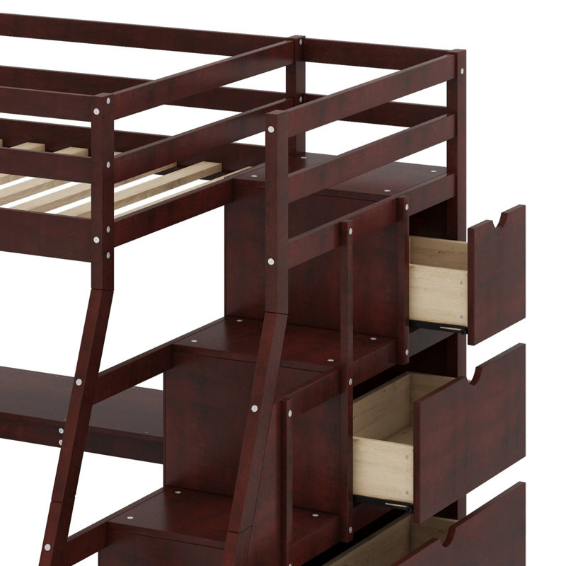Lit mezzanine avec tiroirs, tablettes et bureau, Espresso
