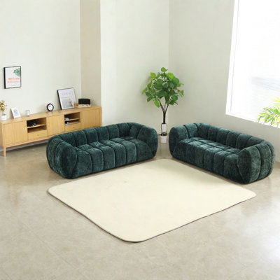 Green Chenille Foam Modern Sofa, Stylish Cloud Design For Living Spaces