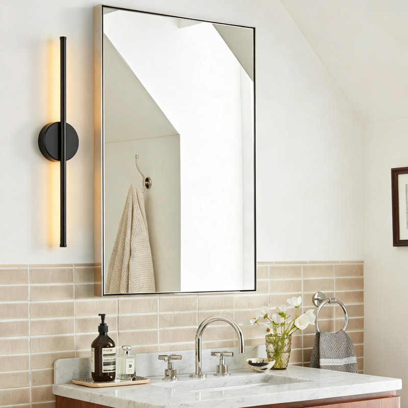 Brynie Iron Metal LED Hardwired Semi Flush Mounted Sconce, Matte Black, 23.6" H x 4.3" W x 1.77" D