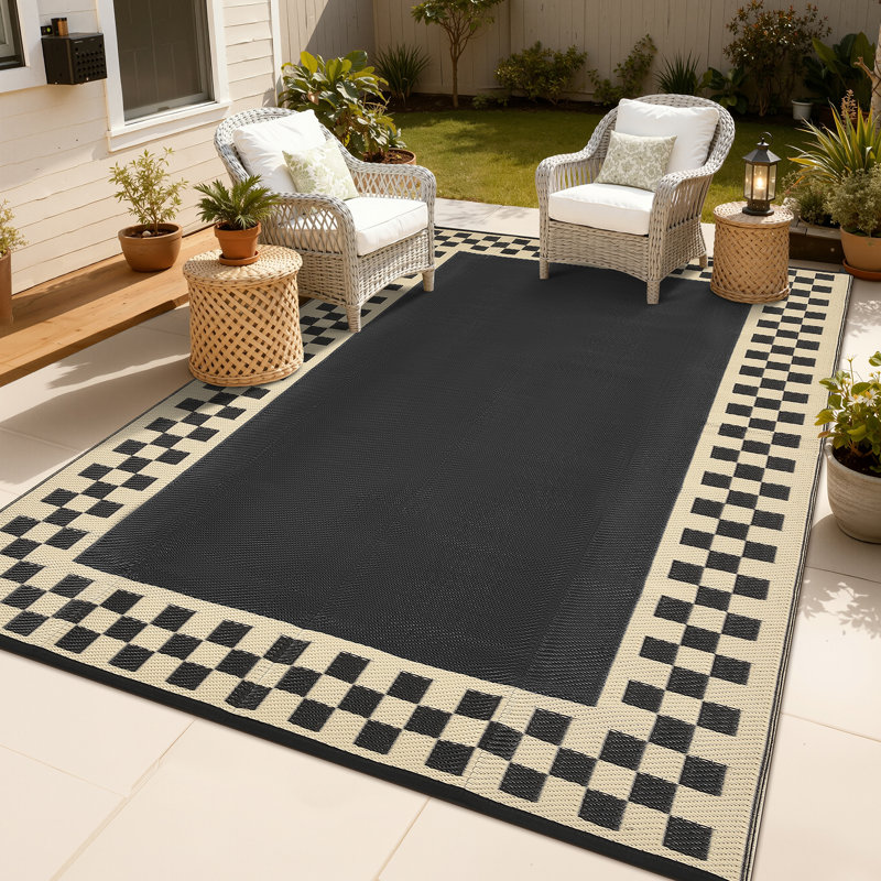 Area Rugs Plastic Outdoor Furniture Outdoor Rug Waterproof for Patio RV Modern Bordered Rugs for Deck Backyard Picnic Camping RV Carpet