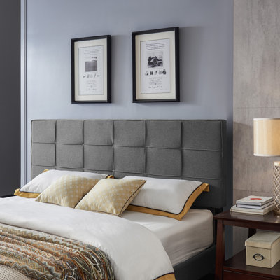 Très grande / très grande tête de lit: motif gaufré moderne, bords passepoilés, hauteur réglable de 48,5 à 53 po, partie de lit en tissu gris surpiqué, gris anthracite