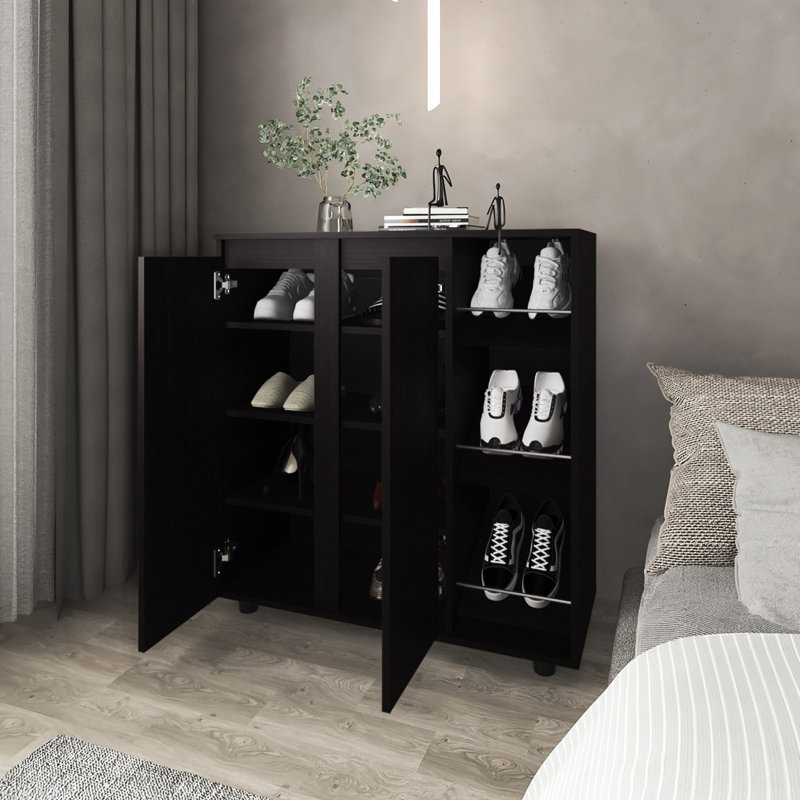Organisateur de chaussures et de bottes à 3 niveaux Modern, panneau de particules, finition blanche pour chaussures compactes, sacs, petits articles,