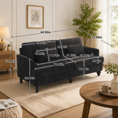 Mid Century Modern chenille Fabric Loveseat sofa, 2-Seat Upholstered Loveseat Sofa Modern Couch for Living Room,Brown wood feet sofa for Bedroom, Reading