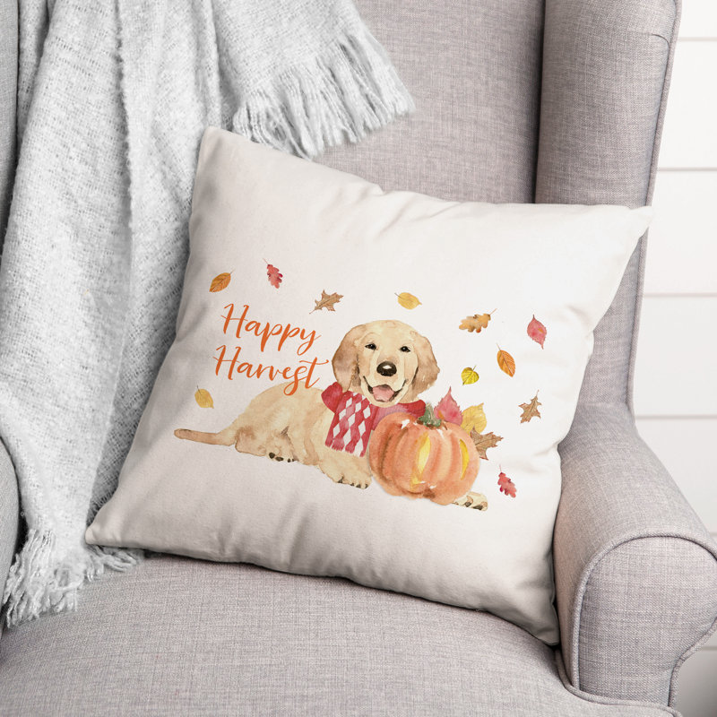  Housse et insert d'oreiller carré Happy Harvest Dog, H 18 po x l 18 po