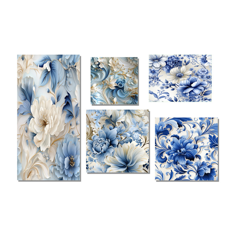 Halle - ensemble de 5 impressions murales florales, Toile tendue