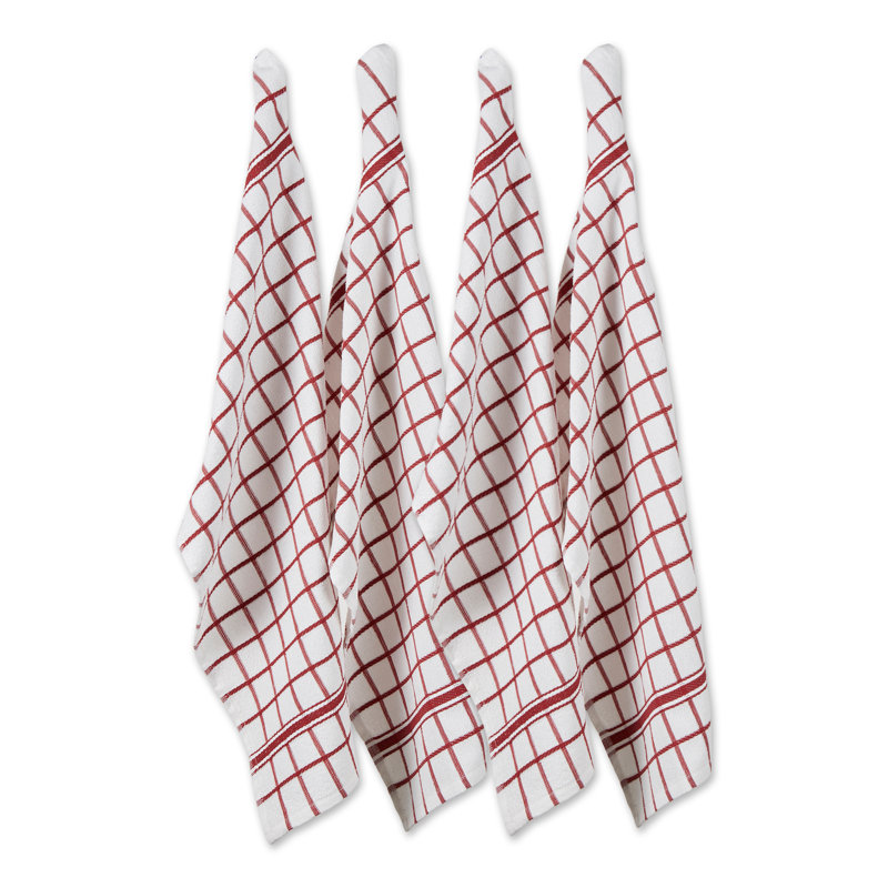Terry Checkered Tea Towel Kitchen Towel, Barn Red