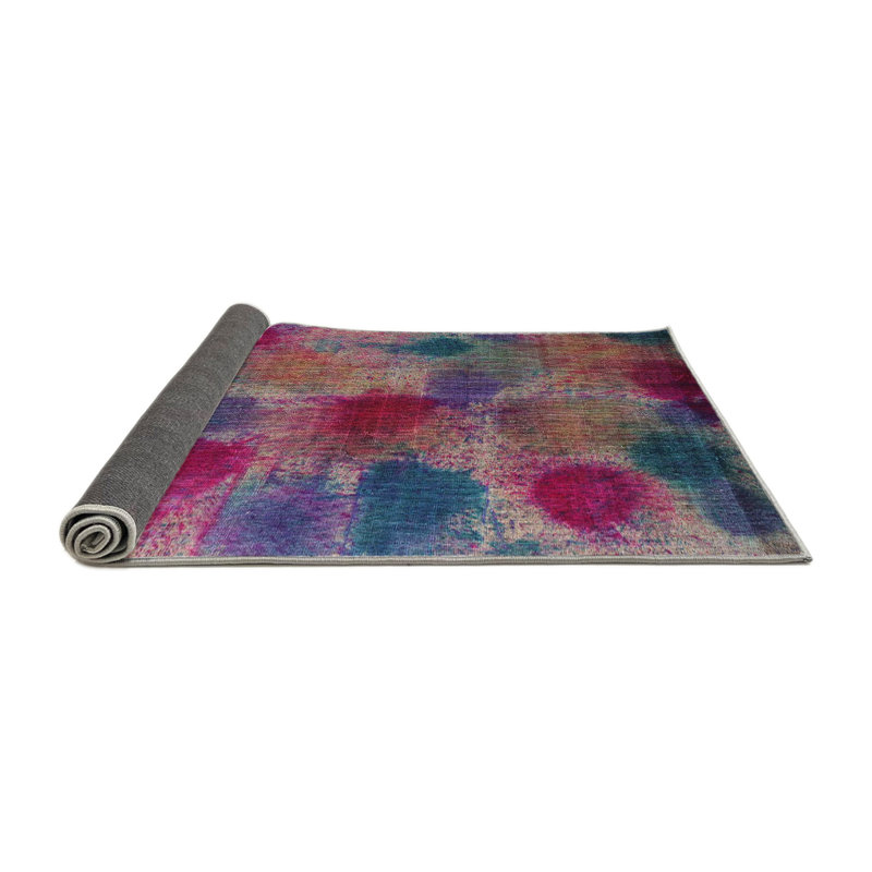 Tapis rose/bleu contemporain, Rond 4 pi