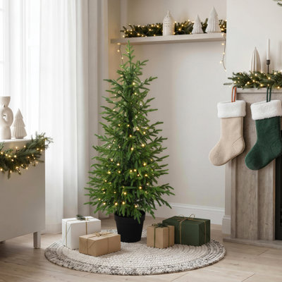 Pre-Lit Potted Artificial Christmas Tree with 100 Warm White LED Lights, 100% PE Tips & Timer
