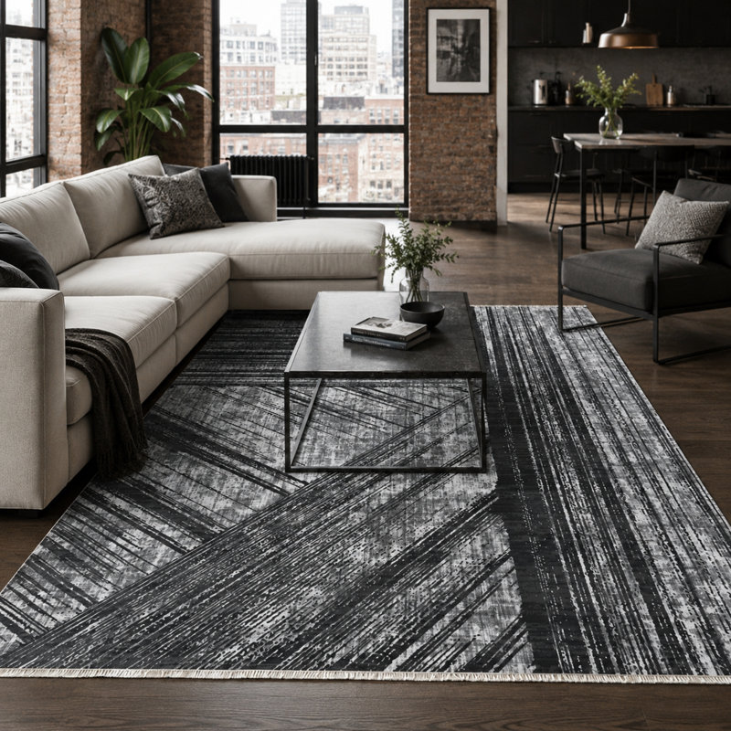 Abstract Cotton and Chenille Flatweave Area Rug, 60 x 100 cm