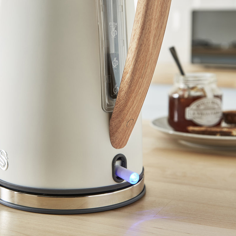 Nordic White 1.7L Cordless Electric Kettle with Wood-Effect Accents