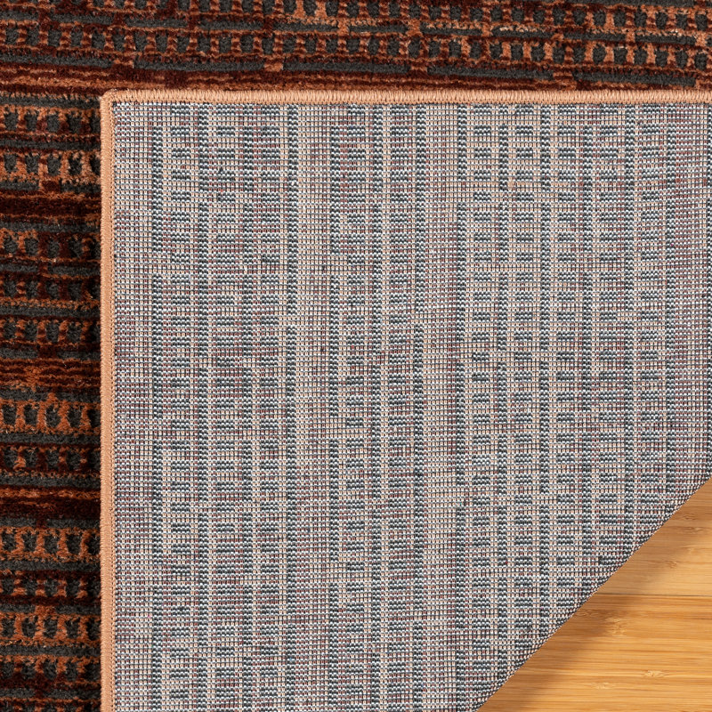Miesner Dario Modern Striped Brown Tan Polyester High-Low Indoor Area Rug, Rectangle 7'1 x 10'