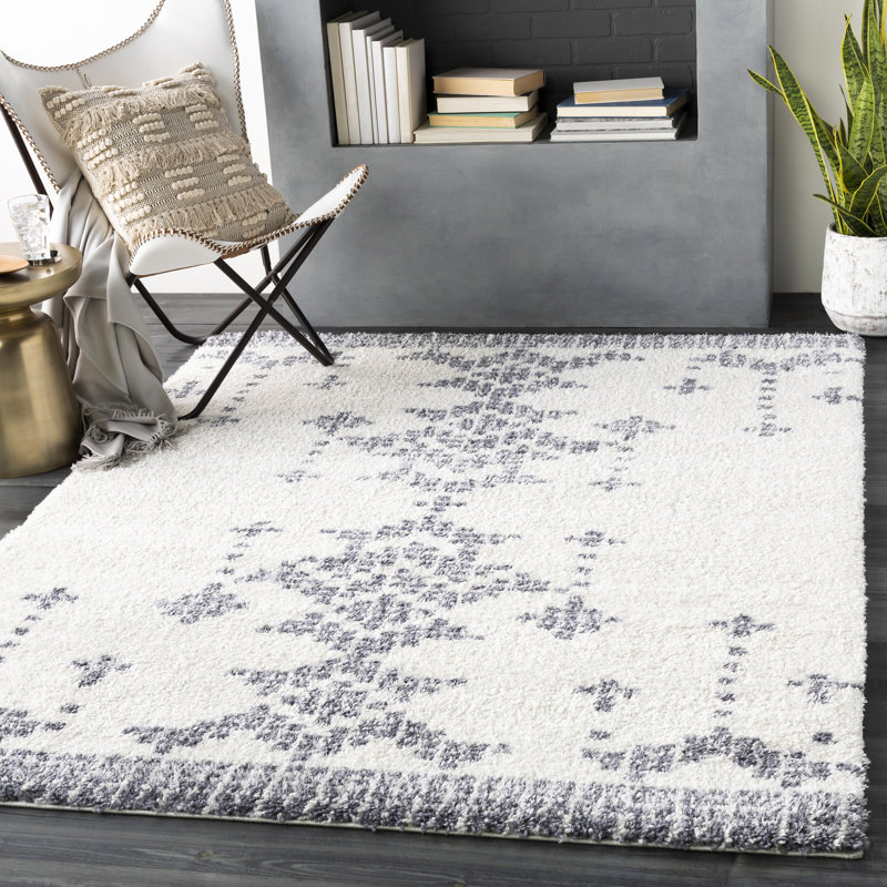 Tapis gris / blanc Orsi, Rectangle 6 pi 7 po x 9 pi