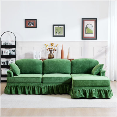 Canapé modulaire de 103,15 po avec jupe plissée à volants amovible, canapé en nuage de chenille, repose-pieds et accoudoirs évasés, canapé en tissu en L à 4 places pour le salon et la chambre à coucher,