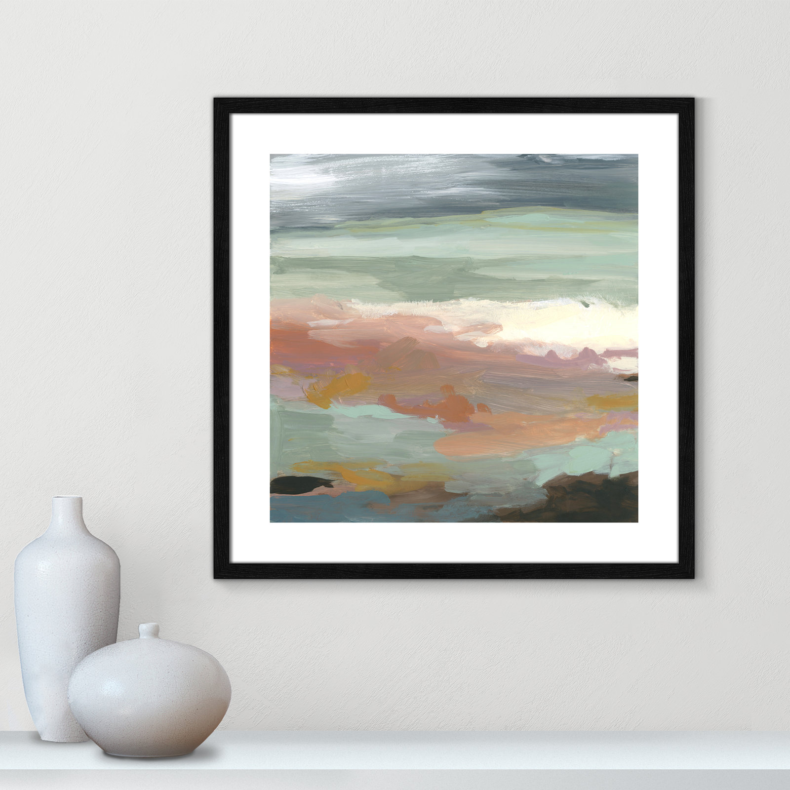 Ocean Bluffs by Carol Robinson - Painting Print on Paper, Picture Framed Paper, 24.75" H x 24.75" W, Black Wood