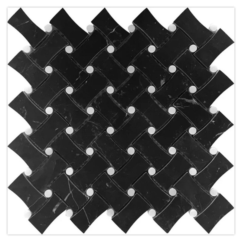 Noir Luxe 11 x 11 Eastern Black Marble Mosaic Basketweave Tile (4.2 Sq Ft/Case) - 5 Pack
