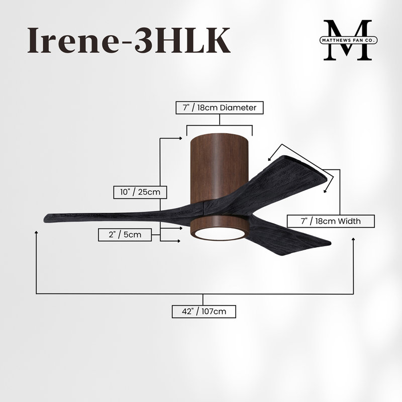 Irene LED Ceiling Fan, Matte Black, Walnut, 42"