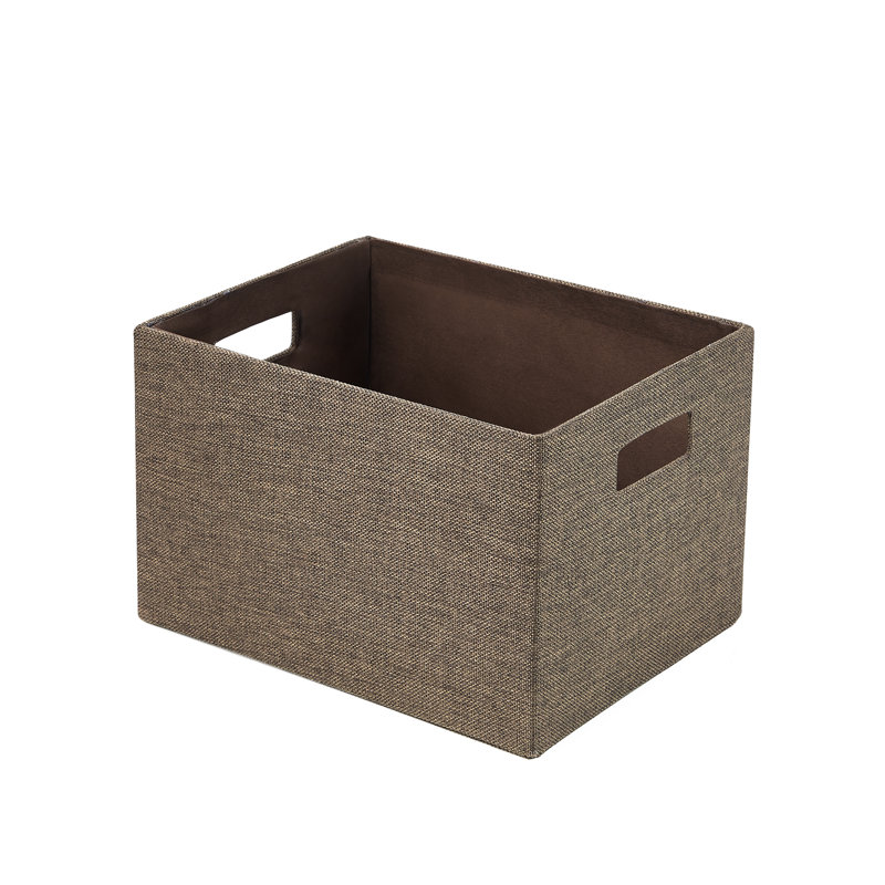 Ensemble de trois bacs de rangement rectangulaires en carton recouverts d'aspect lin - Beige, gris