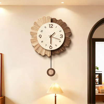 Horloges murales en bois à pendule, motif floral ondulé bicolore