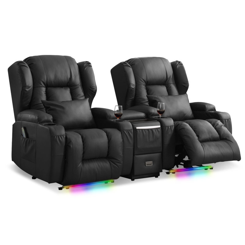 Ensemble de chaises inclinables Aguilera avec console multifonctionnelle, lumières DEL / porte-gobelets / coussins de charge / gratuits