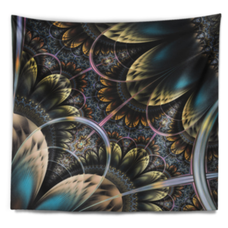 Tapisserie abstraite symétrique de fleur de fractale orange foncé, H 32 po x l 39 po