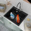 Évier à lessive 25 po à quartz noir avec lavabo profond 12 po avec support à roulettes et grille inférieure-133704494
