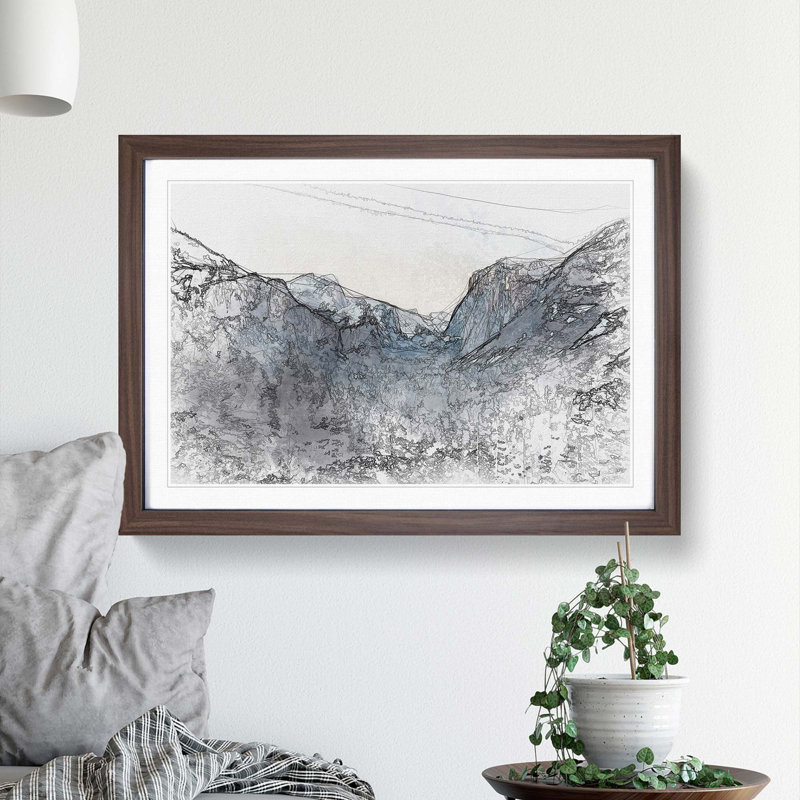 Yosemite National Park at Winter in Abstract - Picture Frame Graphic Art Print, 40cm H x 60cm W x 2cm D, Walnut