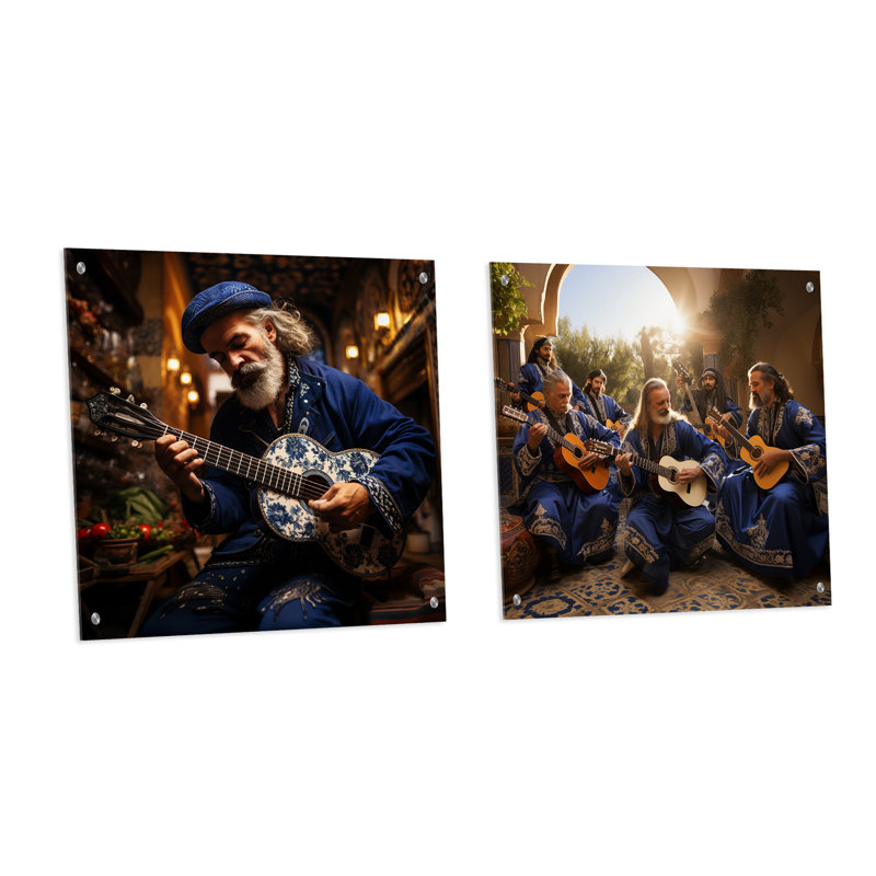 Judaïsme guitare sépharade - ensemble de 2 peintures murales en acrylique, H 16 po x l 33 po