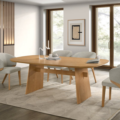 Modern Dining Table 82.7", Superellipse Oak Veneer Top & Solid Rubberwood Panel Legs, Seats 6 for Family Meals