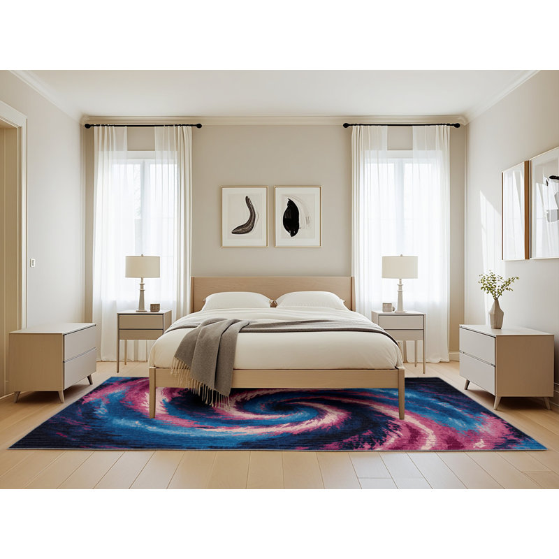 Machine Washable Space Purple Area Rug, Rectangle 5' x 8'
