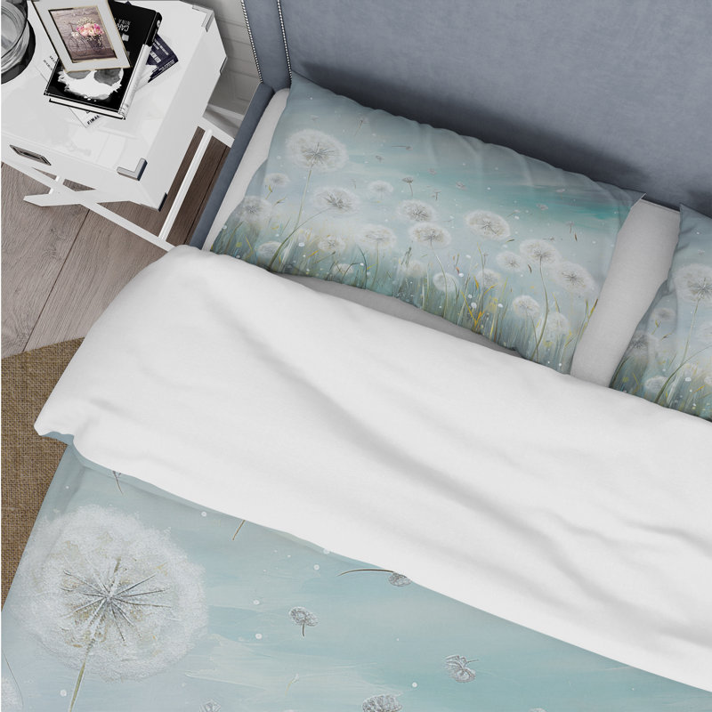 Dandelion Field Breeze III - Flower Field Duvet Cover Set, King Duvet Cover + 2 King Shams