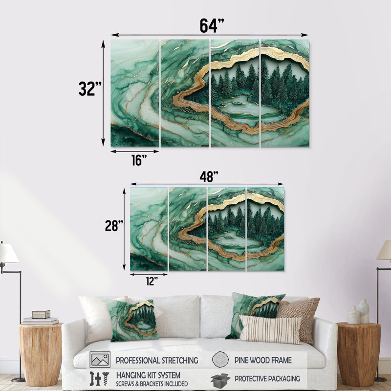 Paysage de forêt d'hiver avec rivière Emerald II - Art mural forêt - Art mural traditionnel sur toile, H 28 po x l 48 po, 4