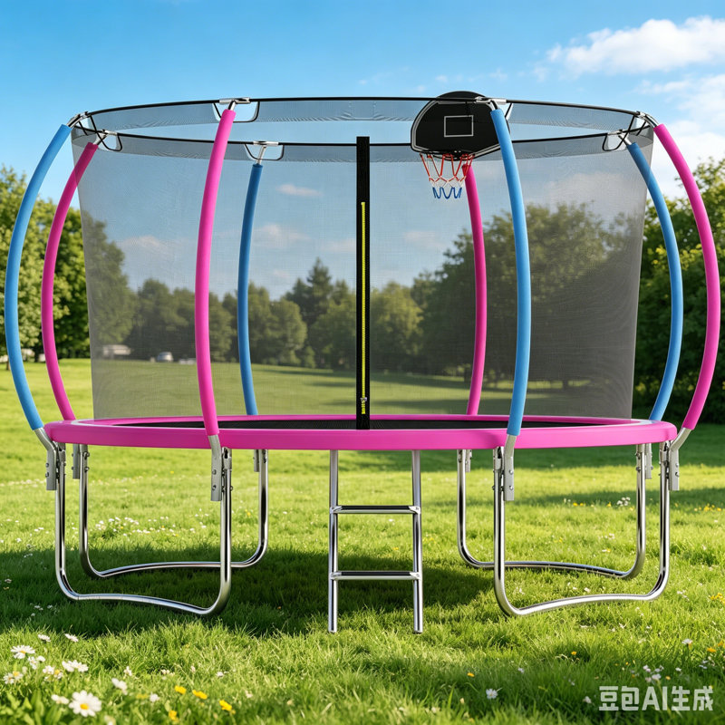 SENCHO GINSYTALIOR Round Backyard Trampoline with Safety Enclosure, Pink