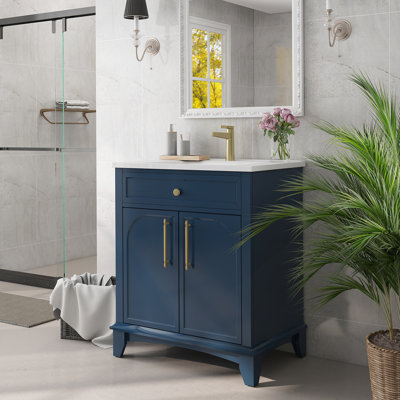 Meuble-lavabo autoportant avec tiroirs de rangement et cadre en bois