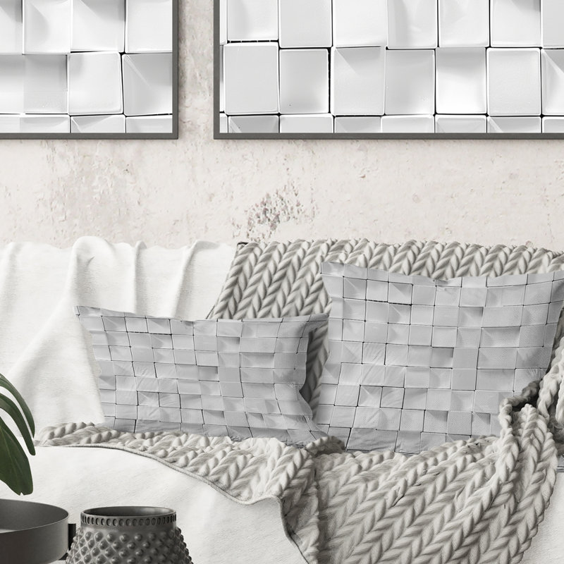 Blanc moderne mosaïque I - coussin décoratif moderne, H 16 po x l 16 po