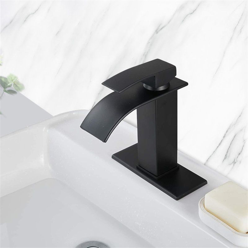 Waterfall Spout Bathroom Faucet,Single Handle Bathroom Vanity Sink Faucet, Matte Black