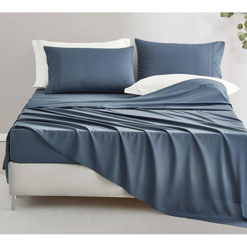 Steel Blue Rayon Bamboo Blend Queen Sheet Set