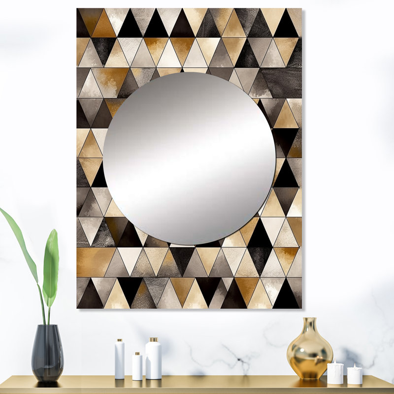 Liepa Exploration Golden Abstracted Symmetry II - miroir mural géométrique, miroir décoratif brun, impression d'art en métal