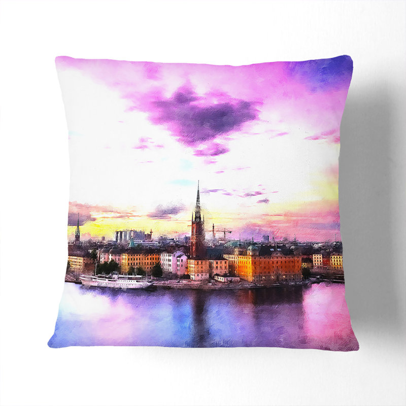Stockholm in Sweden Cushion with Filling, 40cm H x 40cm W x 15cm D, Black