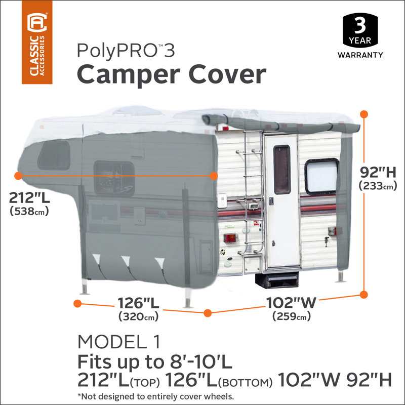 Overdrive PolyPro3 Elastic, Zipper Mildew Resistant RV Cover By Classic Accessories, 8 - 10'