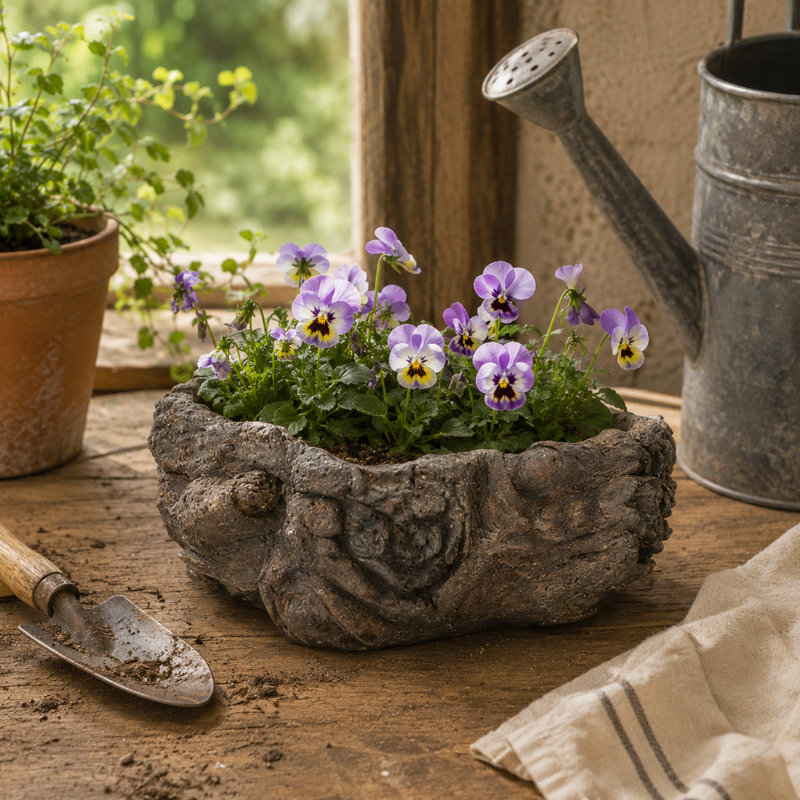 Pot de fleurs statue en ciment Cahoon, H 3,5 po x l 8,63 po x P 6,38 po