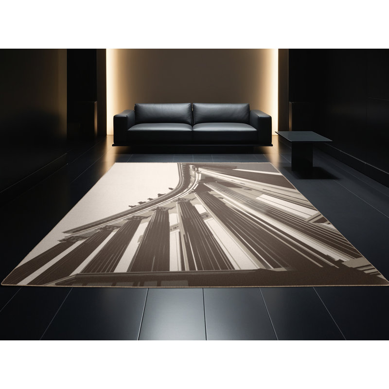 Machine Washable Orkan Berlin Brandenburg Gate Modern Rug in Brown – Beige Binding, 2x4