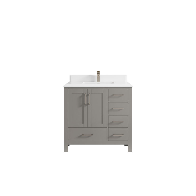 Malibu 36'' Single Bathroom Vanity with Quartz Top, White