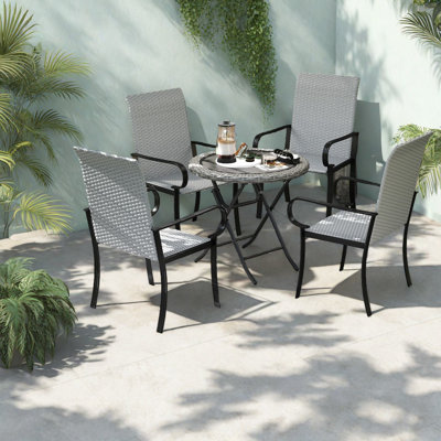 Comfortable Patio Dining Chairs, Steel Rattan Modern Gray For Home Dining