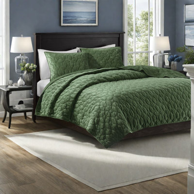 Ensembles de literie en velours doux, double / grand, matelassé géométrique, vert, confortable et moderne