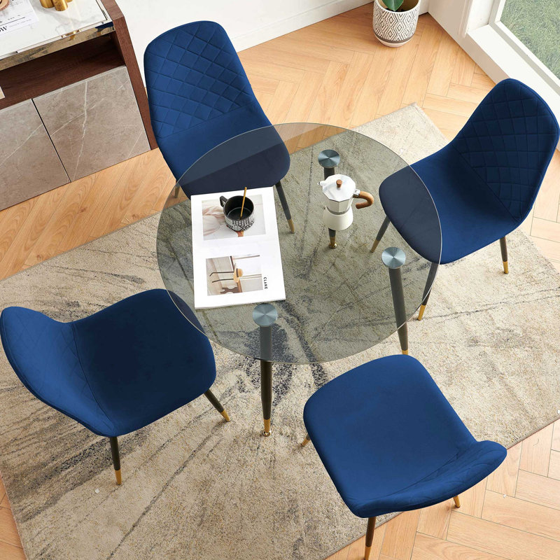 4 - Person Glass Top Four Leg Dining Set, Navy