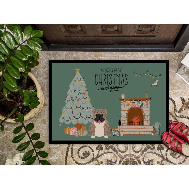 Tapis d'entrée antidérapant Inniss L 27 po x l 18 po, Bouledogue anglais gris bringé