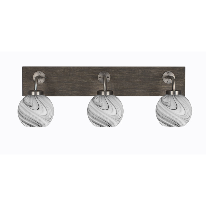 Barre d'éclairage de salle de bain 3 lumières Oxbridge, Transparent / noir, Graphite / bois vieilli
